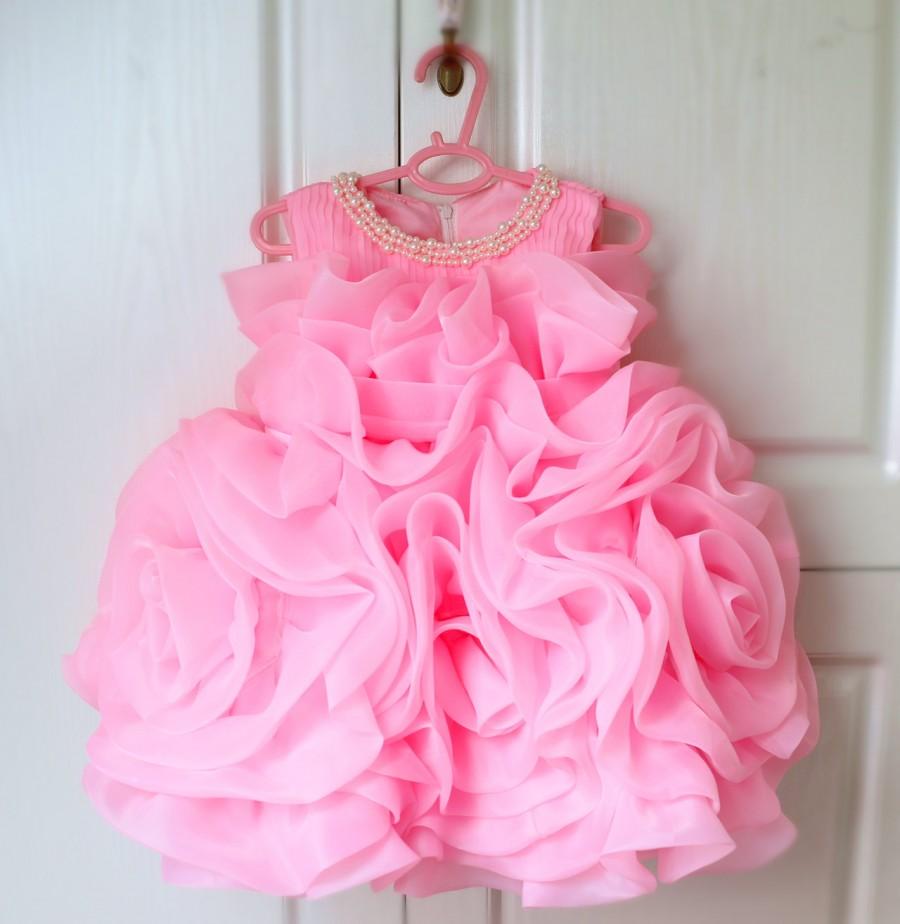 Wedding - Baby Pink Toddler Thanksgiving Dress, Birthday Dress, Baby Christmas Dress,Infant Glitz Pageant Dress, Baby Tutu 1st Birthday, PD099