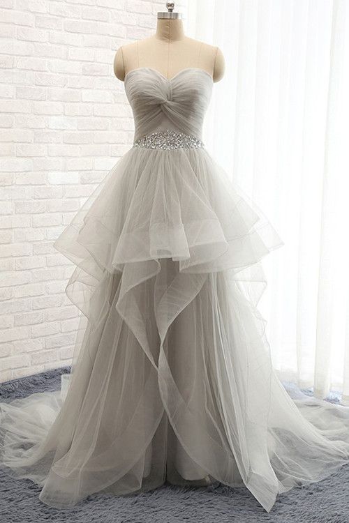 Hochzeit - Sweetheart Long Tulle White Wedding Dresses With Beading PG 208