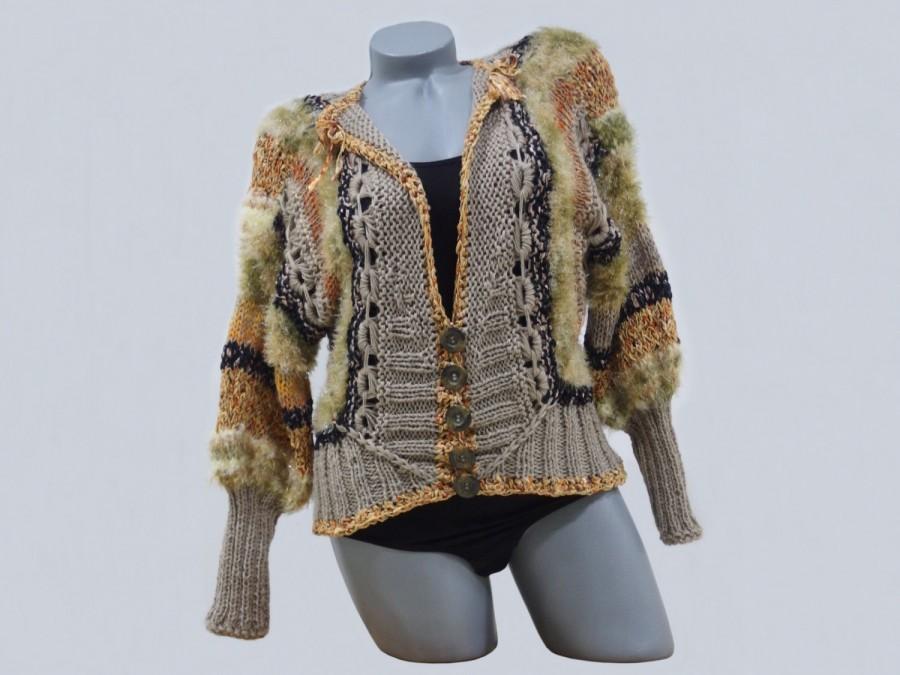 Свадьба - Womens cardigan sweater, Button up vintage wool cardigan, Long sleeve handknit crochet sweater, Warm wool women cardigan Open knit cardigan