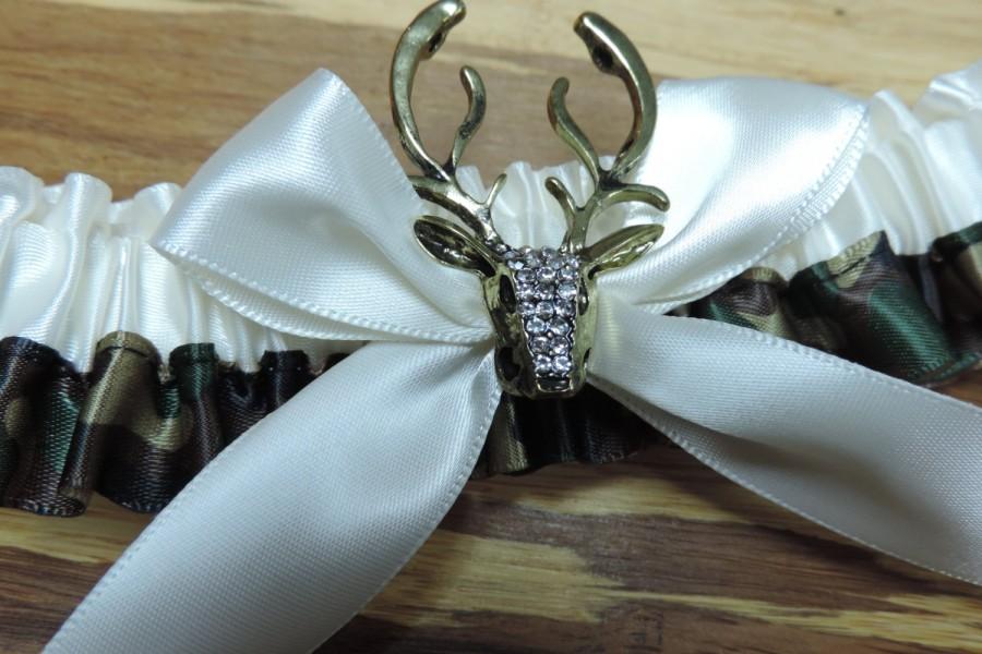 Wedding - Camouflage garter,  Camo garter with deer charm,  Wedding garter