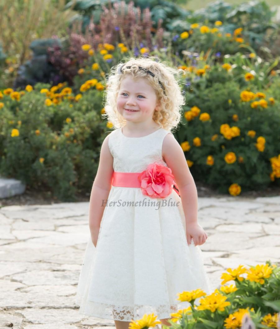 Wedding - Adorable Ivory Floral Lace Flower Girl Dress Wedding Bridesmaid Pageant Recital Toddler Holiday Junior Formal Easter Birthday Christmas SB9