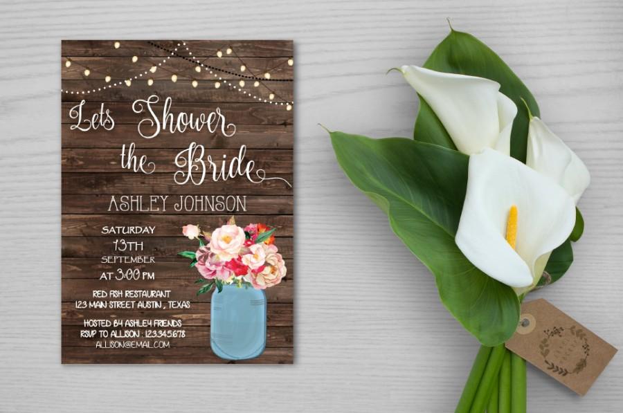 Wedding - Printable Bridal Shower Invitation, Rustic Bridal Shower Invitation, MasonJar Bridal Shower Invitation, Bridal Shower Invitation Template
