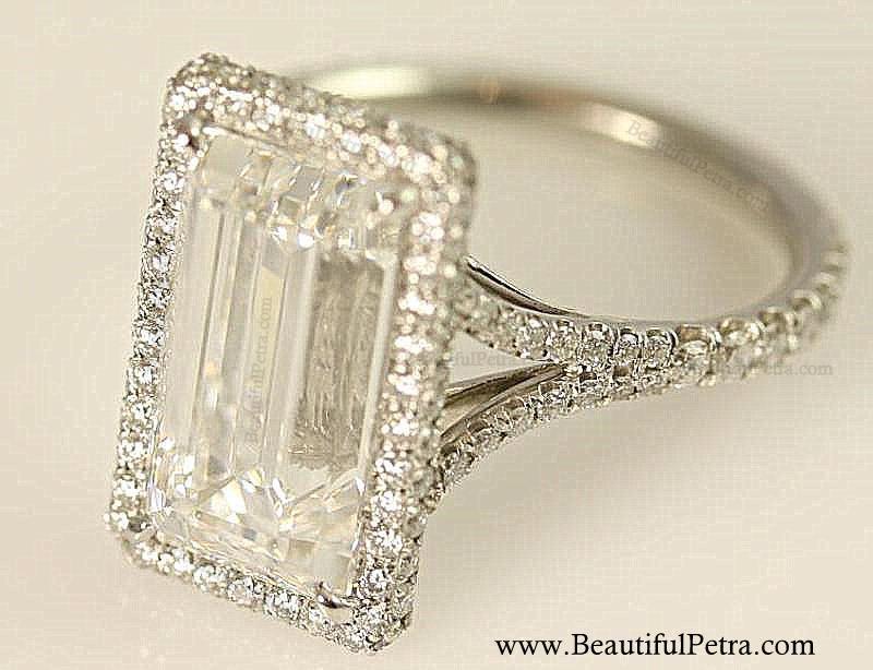 زفاف - GIA Certified - Platinum - F/VVS2 - 1.75 carats total - Emerald Cut Diamond engagement ring - Bph027