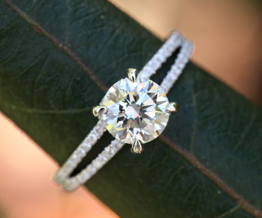Hochzeit - 14k White gold - Diamond Engagement Ring - Halo at the base - UNIQUE - Pave - Bp022