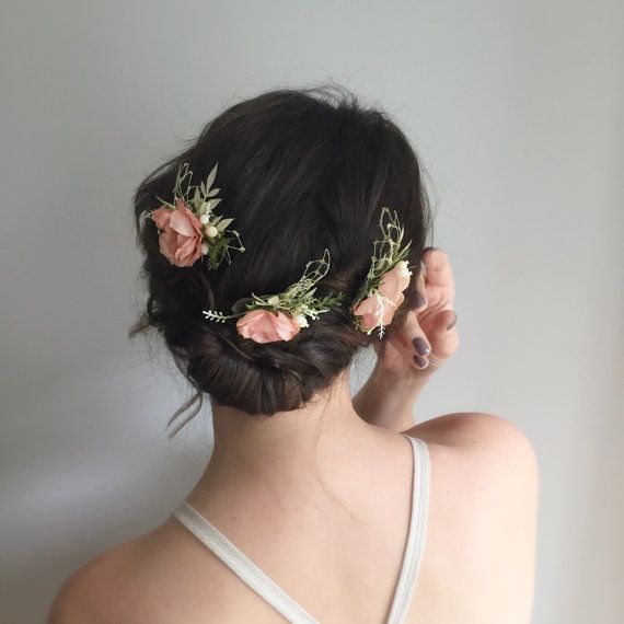 زفاف - Blush And Gold Flower Combs- Gold And Blush Bridal Combs- Wedding Hair Accessories- Pink Bridesmaids Combs