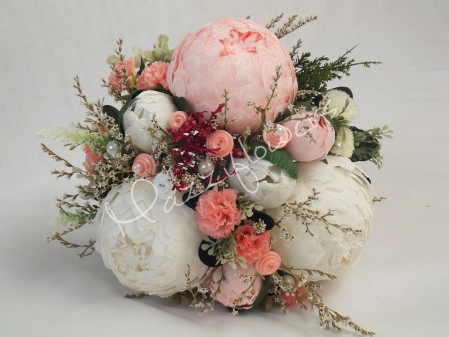 Hochzeit - Bridal bouquet,bridesmaids bouquet,wedding bouquet,paper flower bouquet,paper flower peony,bridal bouquet with buttons,bouquet