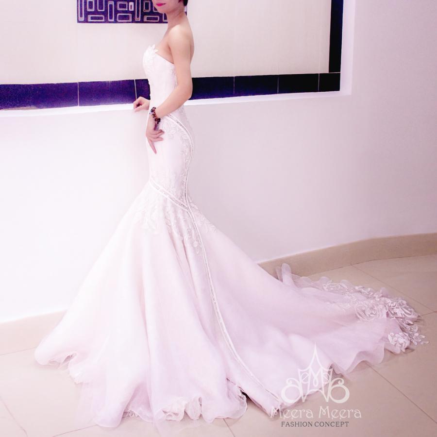 Свадьба - strapless lace and blush organza trumpet wedding dress from Meera Meera