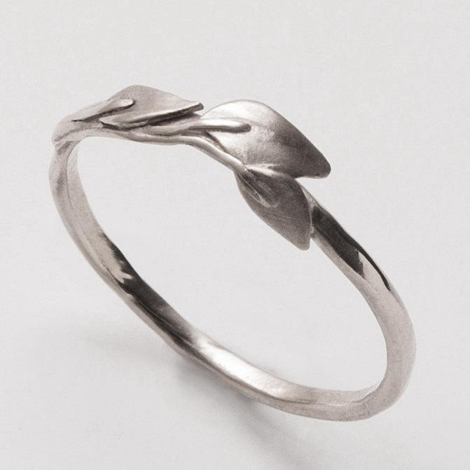 زفاف - Leaves Ring - 14K White Gold Ring, unisex ring, wedding ring, wedding band, leaf ring, filigree, antique, art nouveau, vintage
