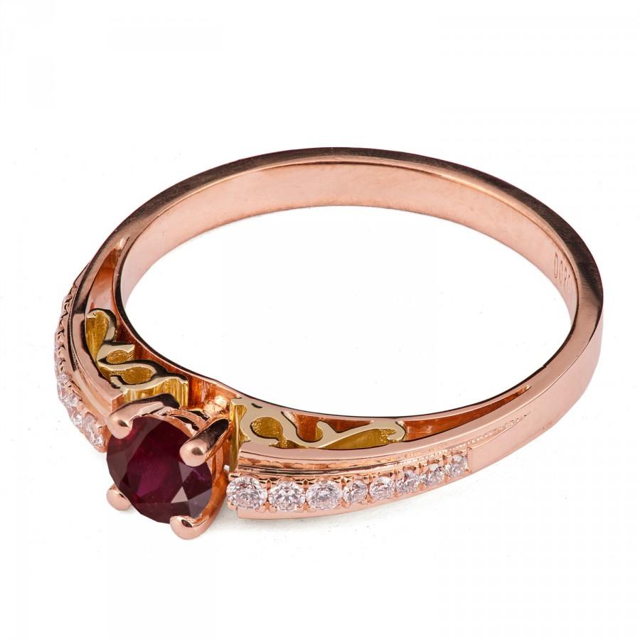 Свадьба - Two Tone Ruby Ring - 18K Yellow and Rose Gold engagement ring, unique engagement ring, Ruby ring, antique,art nouveau, edwardian