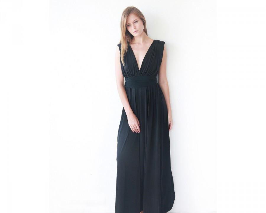 Свадьба - Black maxi floor length dress, Bridesmaids black long dress 1003