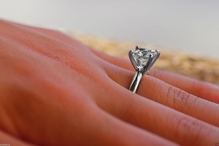 زفاف - 1.5 CT Princess Cut Engagement Ring 14k White Gold Bridal Jewelry Solitaire, Anniversary Ring, Simple Wedding ring, Unique ring Zhedora