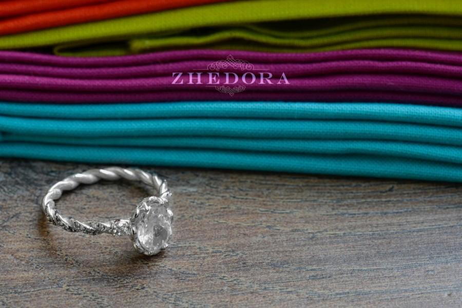 زفاف - 3.10 Oval Cut Solitaire Engagement Wedding Ring Accent Solid 14k or 18K White Gold Bridal Jewelry Lab Created Diamond Fancy Vintage Design
