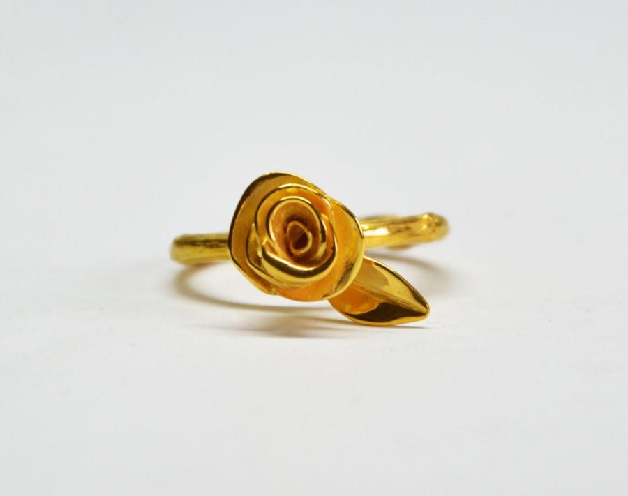 Mariage - twig engagement ring branch ring gold plated sterling silver rose ring -gold branch engagement ring- leaf rose engagement ring