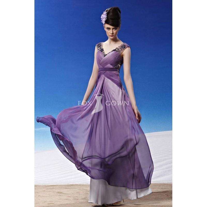 Wedding - Lila a-Line Stock Länge ärmellose Empire asymmetrischer Rüschen Perlen Chiffon Prom Kleid - Festliche Kleider 