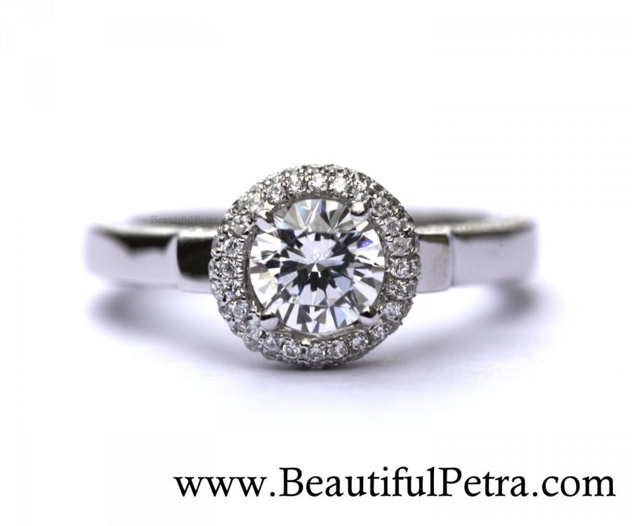 زفاف - 14k White gold - Diamond Engagement Ring - Halo - Unique - Pave - Bph022