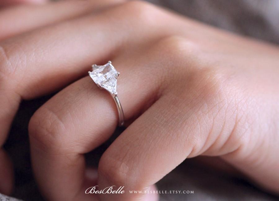 زفاف - 2.20 ct.tw Engagement Ring-Radiant & Trillion Cut Diamond Simulant-Bridal Ring-Wedding Ring-Promise Ring-Sterling Silver [8420S]
