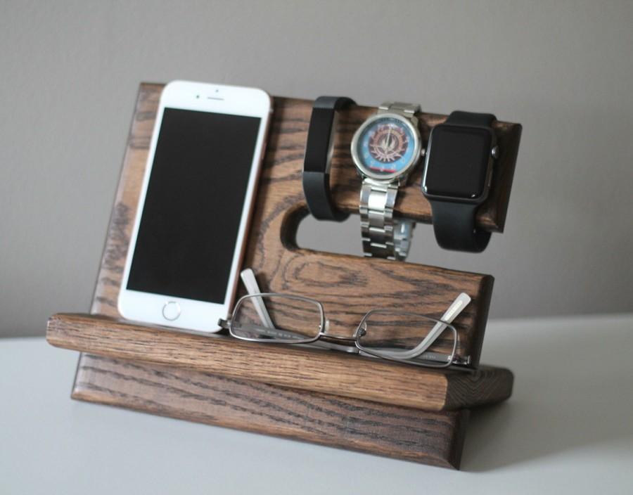 Wedding - Night Stand Oak Wood Valet iPhone Galaxy Charging Stand Nightstand Dock Graduation Father's Day Birthday For Him Fitbit Jawbone cell