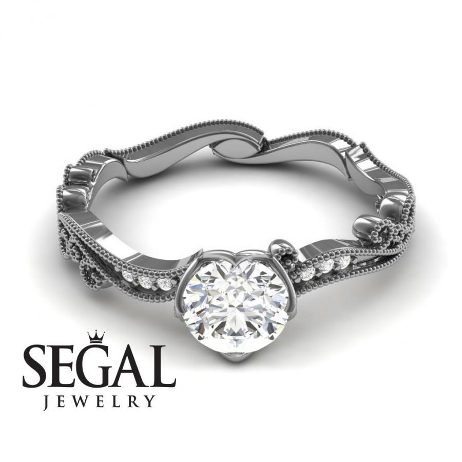 Mariage - Unique Engagement Ring 14K White Gold Victorian Ring Edwardian Ring White diamond - Sophie Victorian Engagement Ring