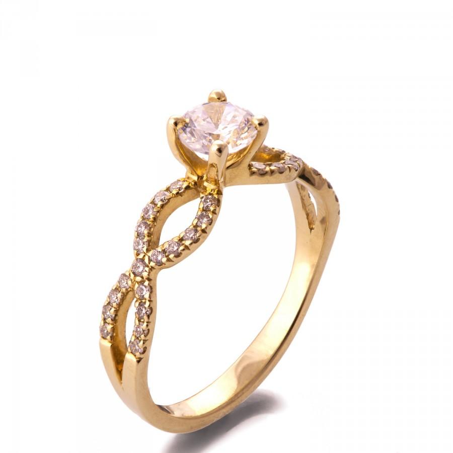 Hochzeit - Forever Brilliant Moissanite Ring, 14K Gold and Moissanite engagement ring, celtic ring, engagement ring, art deco, twist ring, R001