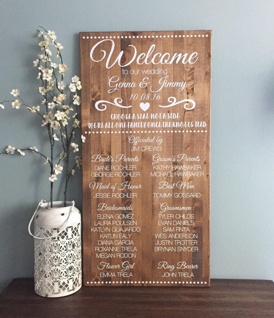 Hochzeit - Rustic Wedding Welcome Sign / Wedding Program Sign / Alternative Wedding Program / Choose A Seat Not A Side / Rustic Wood Sign Wedding Decor