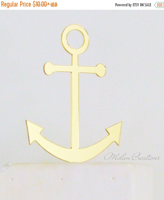 Wedding - ON SALE Anchor Cake Topper for Nautical Wedding Gold or Silver