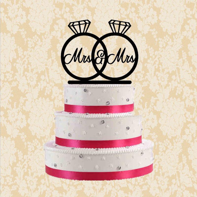 زفاف - Mrs and Mrs Wedding Cake Topper,Lesbian Cake Topper,Same Sex Cake Topper Wedding,Engagement Rings Cake Topper,Personalized Cake Topper