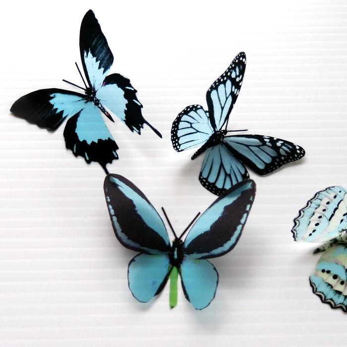 Hochzeit - 12 x 3D Butterflies in Baby Blue for Nursery or childrens Wall Decor