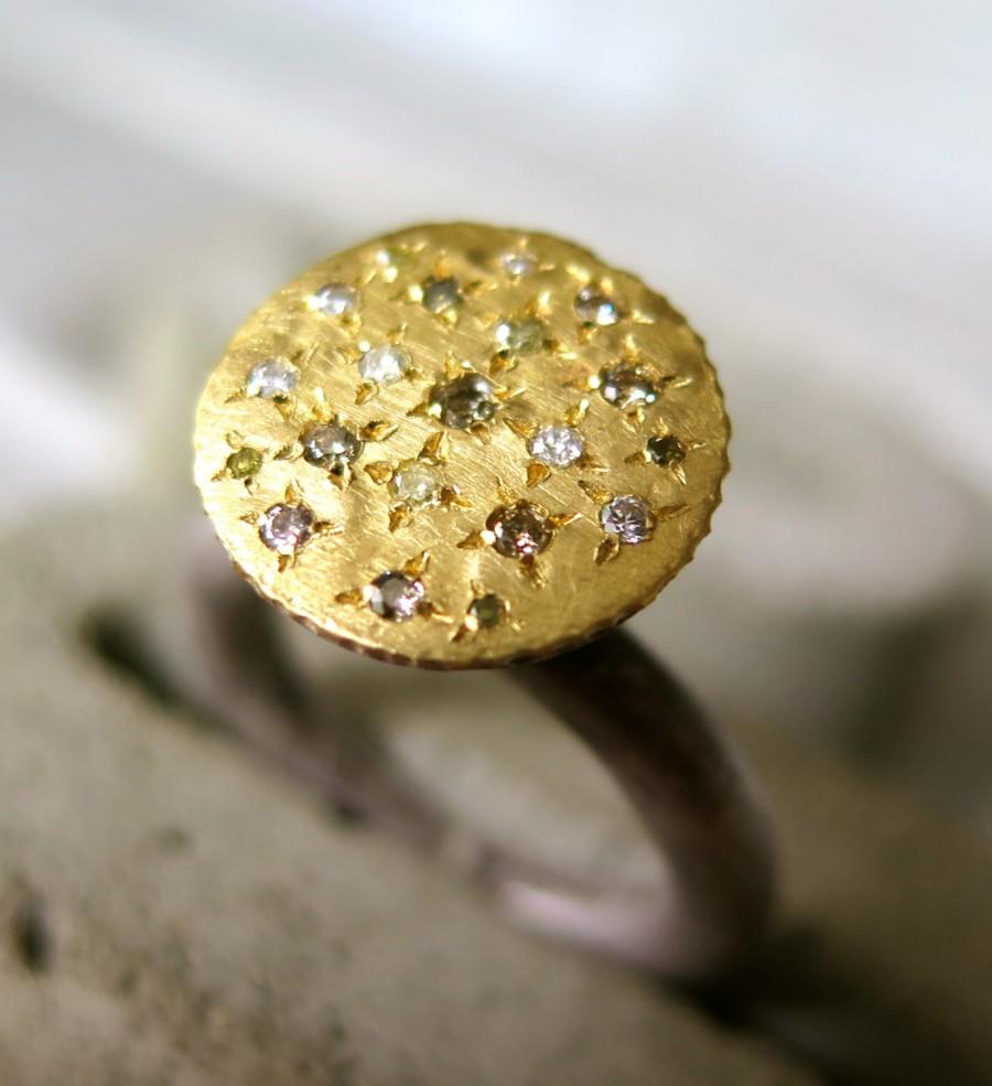 زفاف - 22 k gold diamond disk-diamond disk ring-mix metal ring-fancy color diamond ring-22k gold ring-diamond gold ring-
