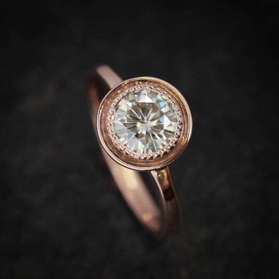 Wedding - Halo Engagement Ring, Moissanite Ring,  Rose Gold Engagement Ring, Rose Gold