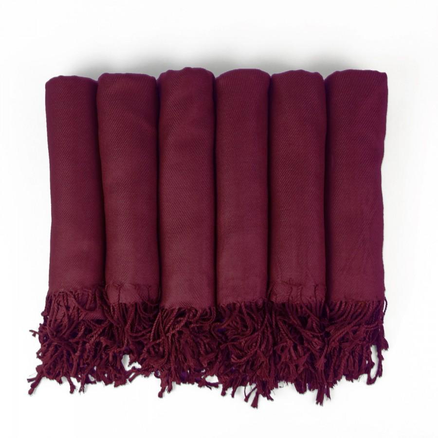 Hochzeit - Pashmina Shawl in WINE-  Bridesmaid Gift, Wedding Favor, Bridal party gift - Monogrammable