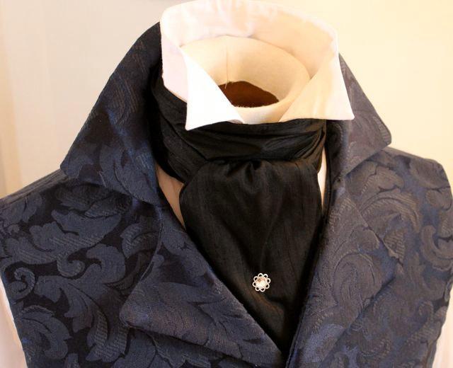 زفاف - REGENCY Brummel Victorian Ascot Tie Cravat - Midnight Black Dupioni Silk