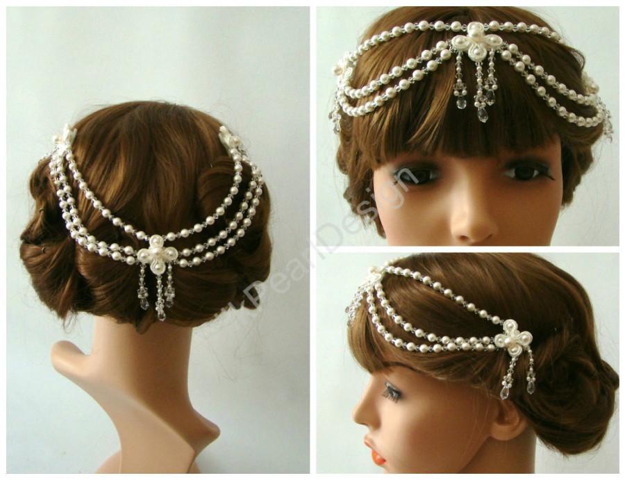 زفاف - Bridal Hair Accessories, Bridal Hair Chain, 1920s Headpiece, Bridal Forehead Band Bridal Headpiece Pearl Hair Jewelry Hair Chain Jewelry BEA