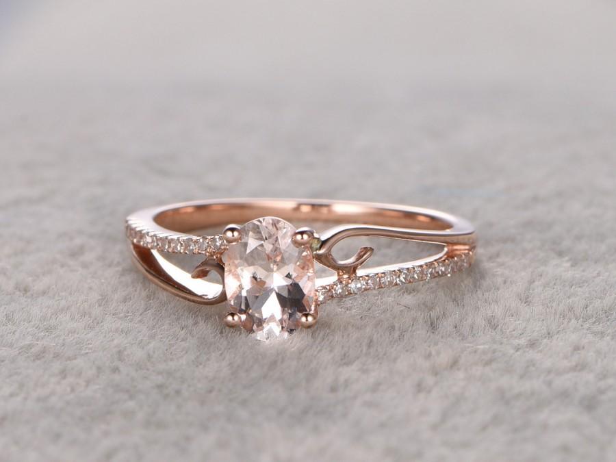 Hochzeit - 6x8mm Morganite Solitaire Engagement ring Rose gold,diamond wedding band,14k,Oval Cut,Gemstone Promise Bridal Ring,VVS Pink Morganite,Prongs