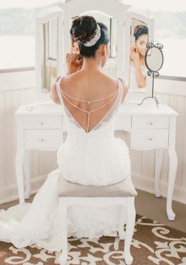 زفاف - Beaded bridal back necklace, backdrop necklace with pearls and crystals, Bridal back drop