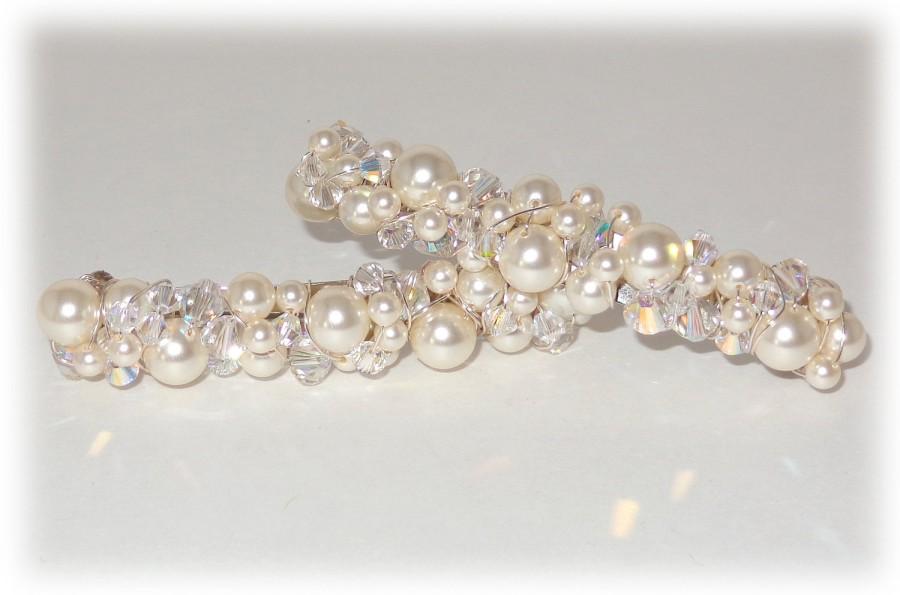 زفاف - Crystal Pearl Barrettes, Bridal Hair Accessories, Wedding, Flower Girl Barettes, Pearls, Swarovski Crystal Jewelry
