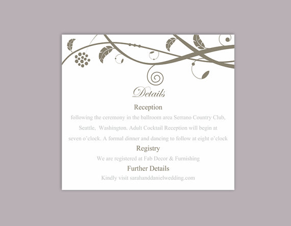 Wedding - DIY Wedding Details Card Template Editable Word File Download Printable Details Card Black Gray Details Card Elegant Information Card