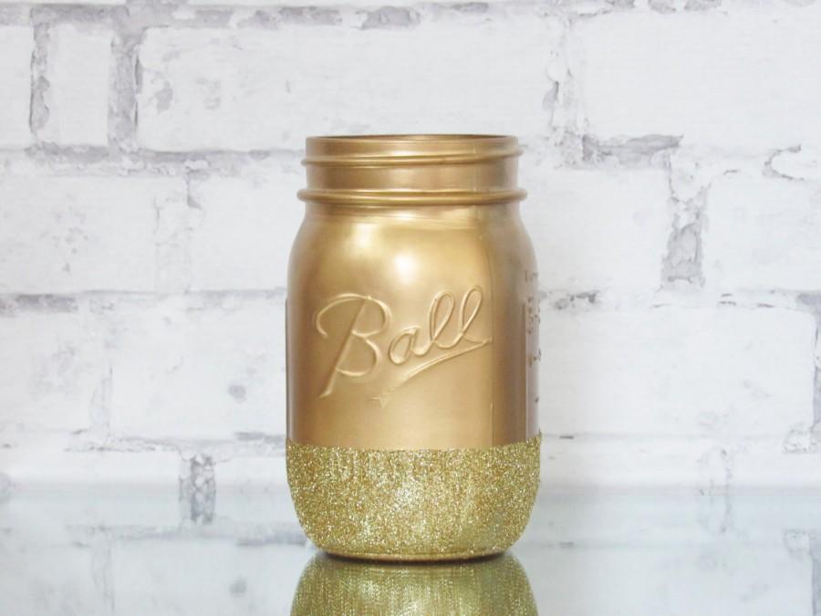 Hochzeit - Gold Jars - Gold Wedding Decor - Gold Baby Shower Decor - Gold Glitter Mason Jar - Glitter Jars - Gender Reveal Party