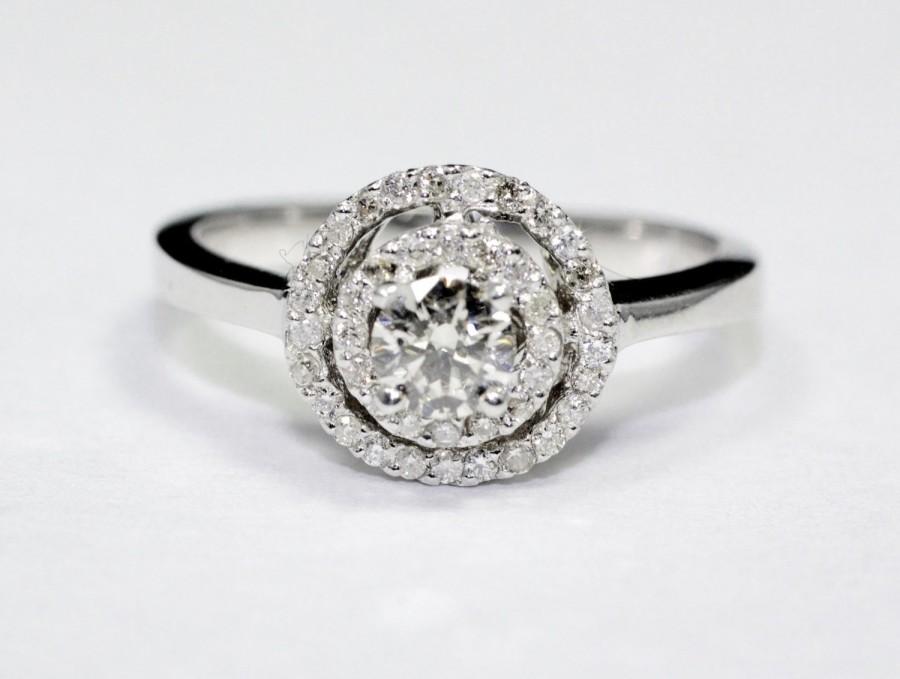 زفاف - 1/2CT Diamond Ring 14K White Gold Band With Round Halo Engagement Ring, Promise Ring  Available: Platinum, 18K, 14K White, Yellow, Rose Gold