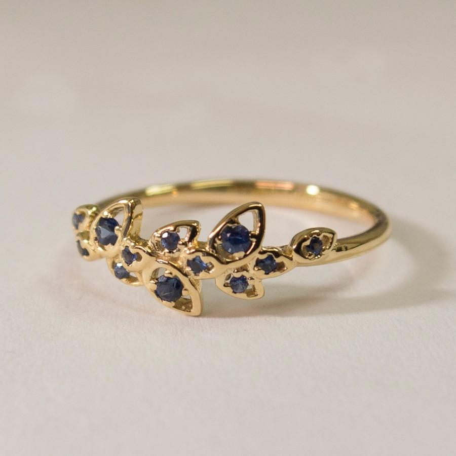 Hochzeit - Leaves Engagement Ring  - 14K Gold and Sapphires engagement ring, engagement ring, leaf ring, filigree, antique, art nouveau, vintage, 11