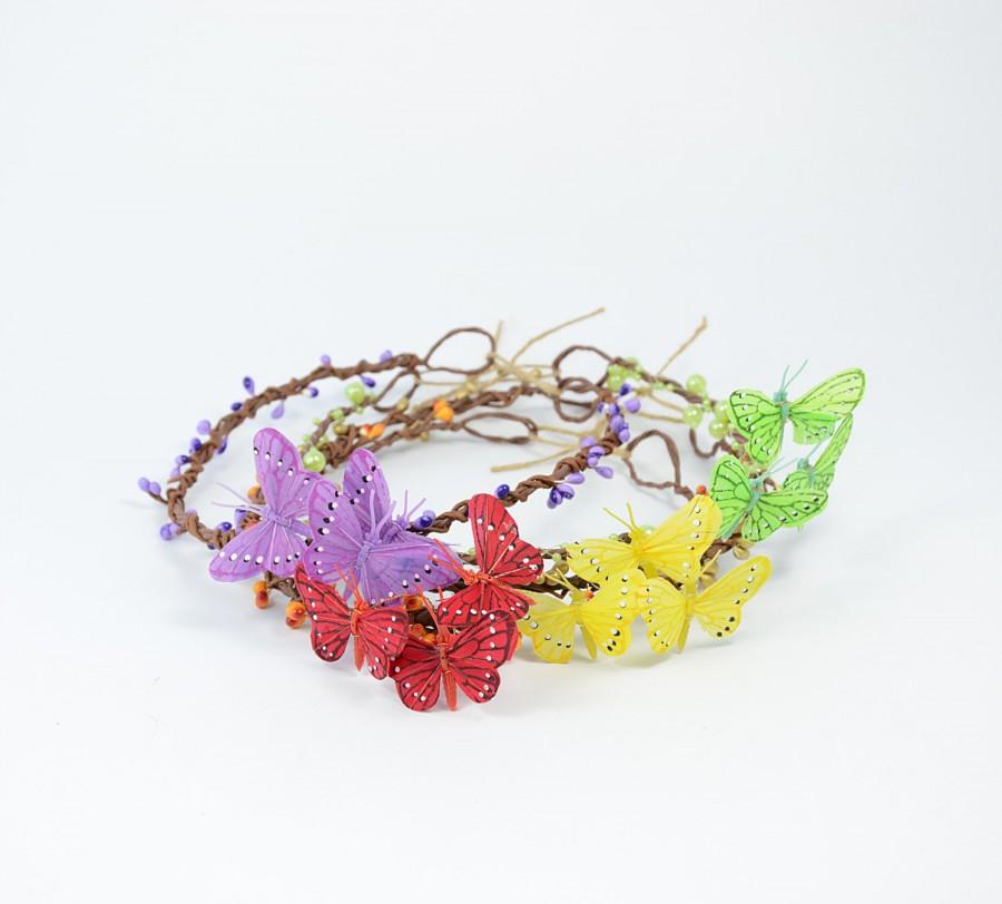 Hochzeit - Flower Girl Hair Wreath, rustic flower crown, Butterfly Crown , Woodland Fairy Flower, Wedding flower head piece, photo prop
