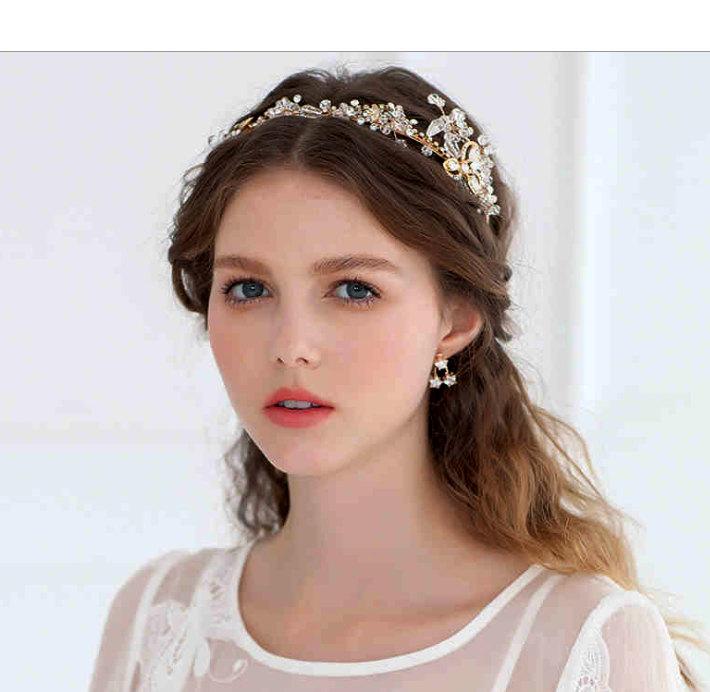 Hochzeit - Sale!!  Floral crystal headband, Crystal wedding headband, bridal headpiece, Wedding tiara, Silver, Weding headpiece, Wedding Ccown, gold