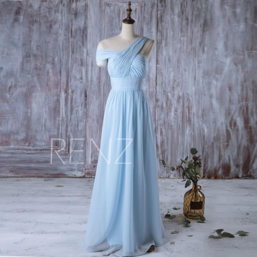 Mariage - 2016 Light Blue Bridesmaid Dress Long, Chiffon Maxi Dress, Ice Blue Asymmetric Neck Wedding Dress, Backless Prom Dress Floor Length (H170)