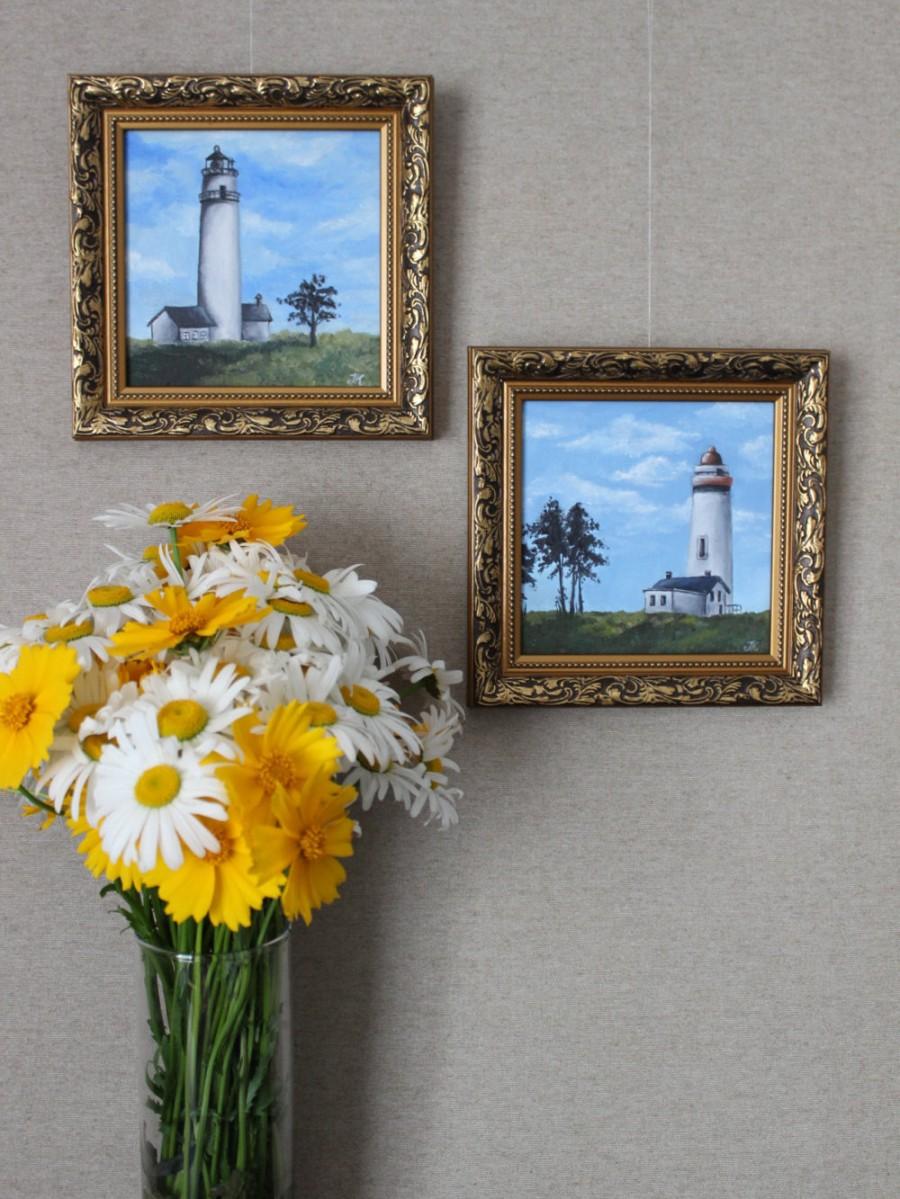 Mariage - Framed Oil on canvas  Lighthouse Beacon Summer