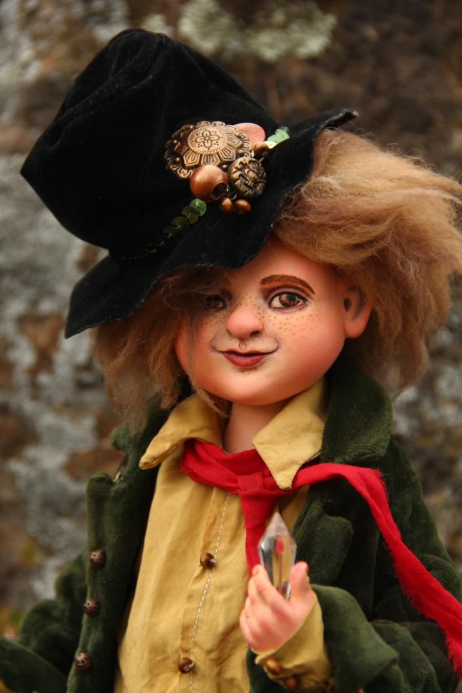 Wedding - OOAK Art Doll "Gnome Waerden" - Green Valley  hills . Height 19.69 inch (50 cm).
