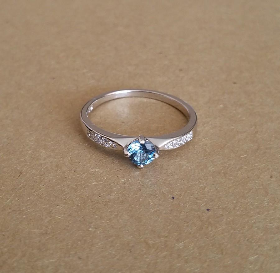 Wedding - Genuine Blue Topaz Solitaire engagement ring available in sterling silver or white gold