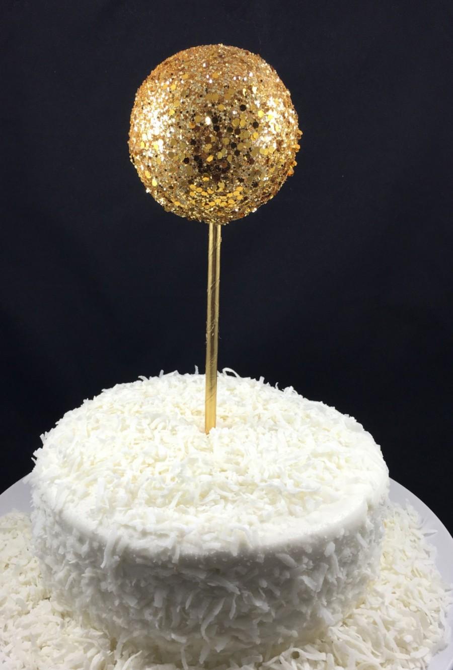 زفاف - Large 3" Gold Glitter Ball Cake Topper   wedding, birthday, party
