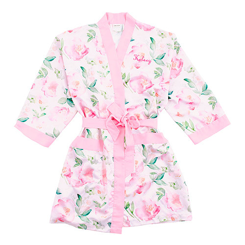 Hochzeit - Pink Watercolor Floral Silky Kimono Robe On Pink, personalized  bridesmaid, accessories, gifts