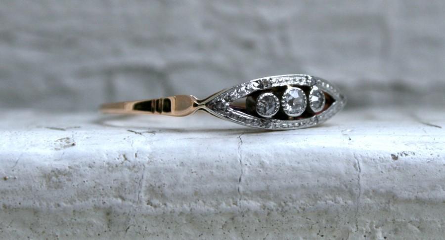 Wedding - Sweet Antique 14K Rose Gold Diamond Ring Engagement Ring.