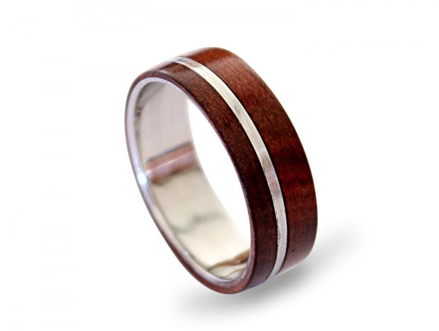 Wedding - Men's stainless steel ring with red hearth inlay