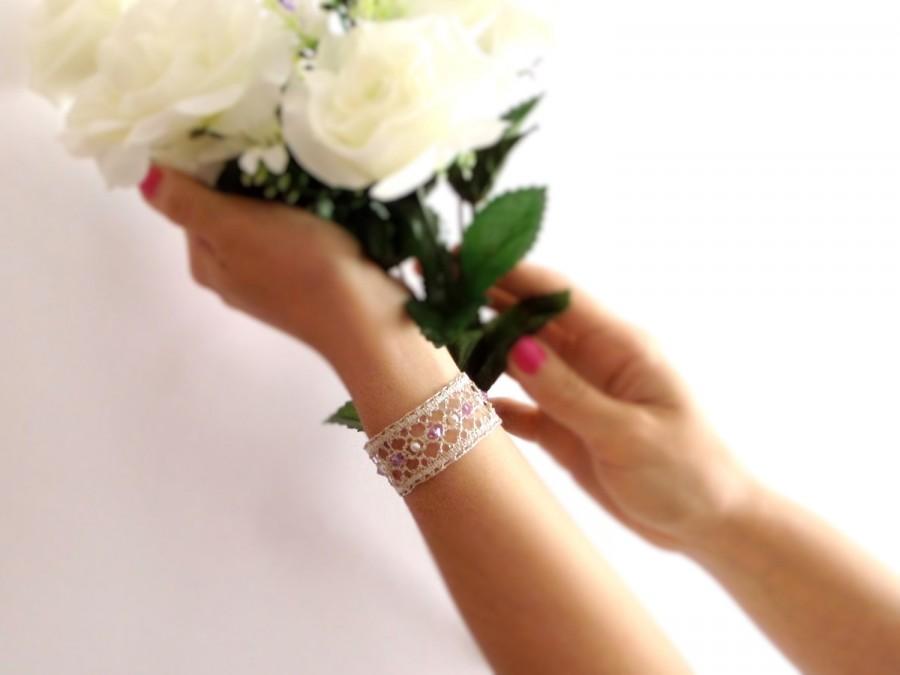 Wedding - Pearl Lace Bracelet Wedding Jewelry for Bride Silver Lace Bracelet Bead Cuff Bracelet Mother of the Bride Bracelet Lace Wrist Cuff for Bride